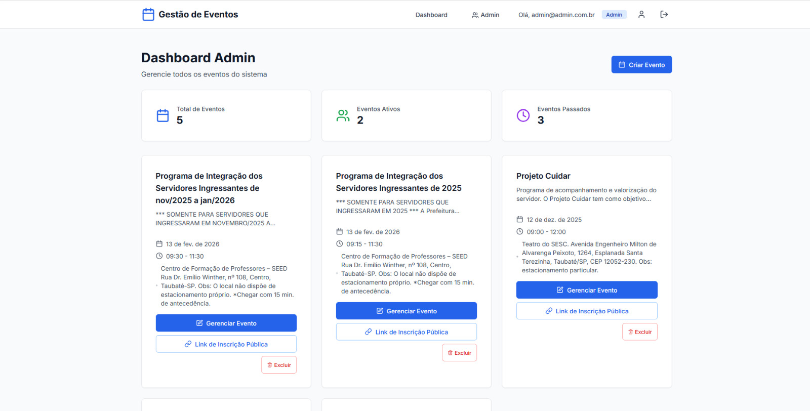 Sistema de Gestão de Eventos